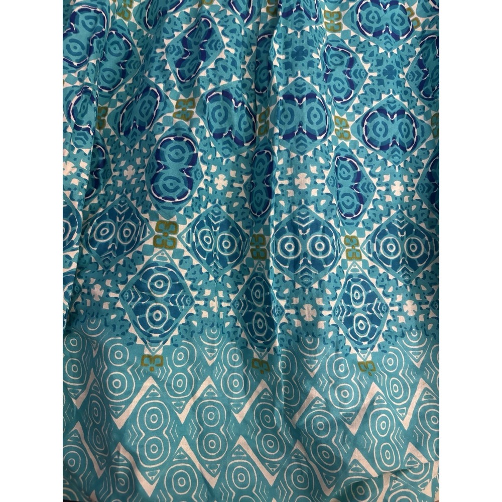 Francis + Benedict Cotton Pleated Skirt S Small Ivory Teal Scroll - Picture 2 of 4